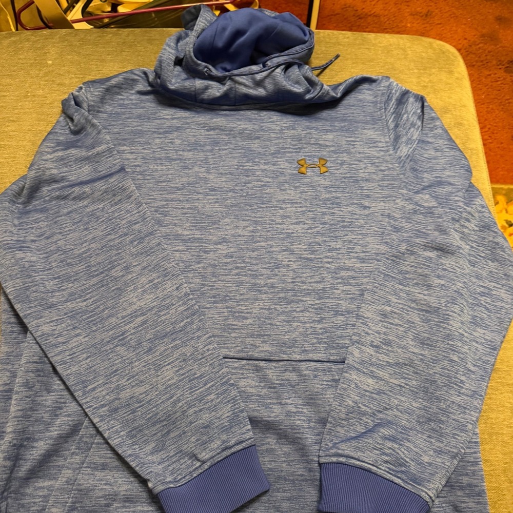 Under Armour Mens ColdGear Hoodie Blue Space Dye Heather Fleece Sweatshirt Large